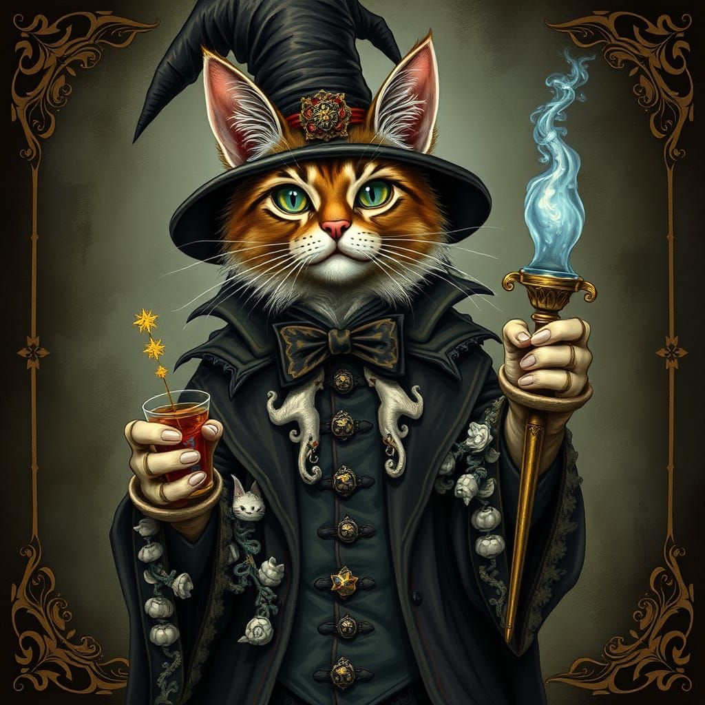 Baroque Gothic Victorian Cat Sorcerer Portrait