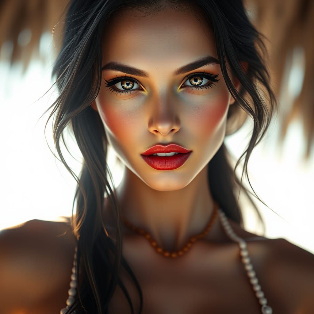 Ethereal Goddess in Radiant Beach Attire