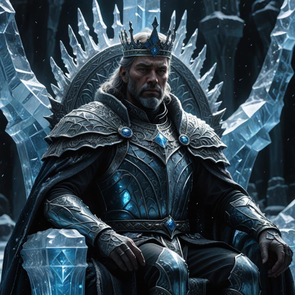 Silver King on Ice Throne: Dark Fantasy Art