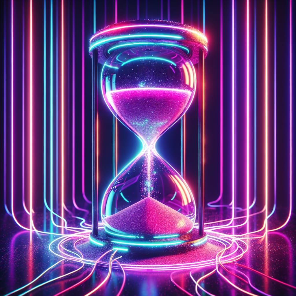 Neon Hourglass of Retro Futurism