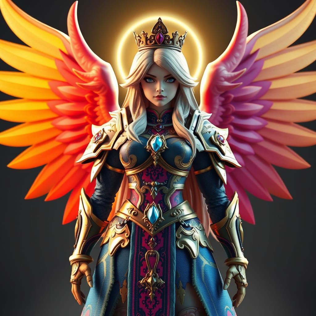 Ethereal Queen in Ornate Armor with Radiant Wings