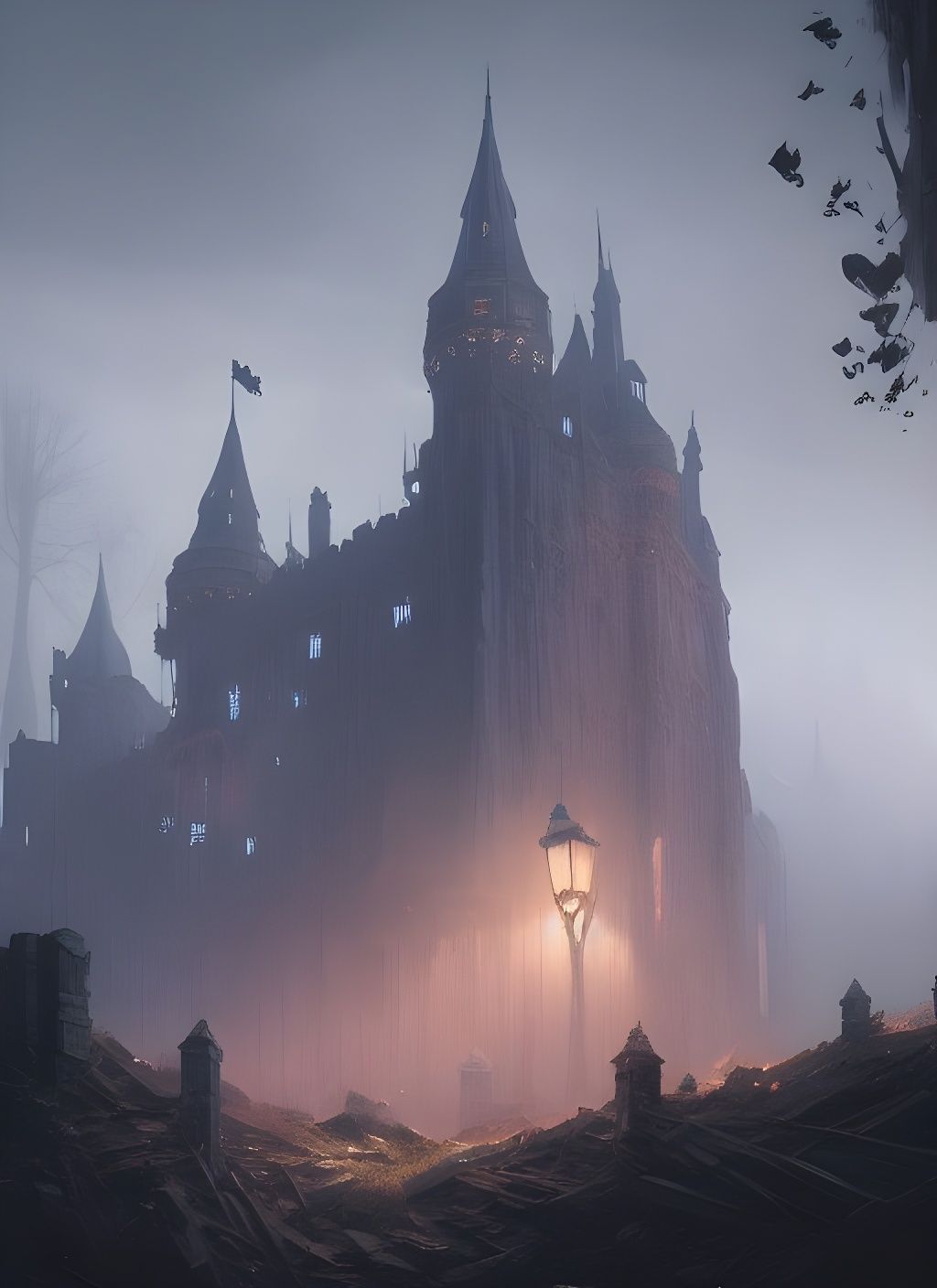 Ethereal Ghost Castle in Dark Fantasy Style