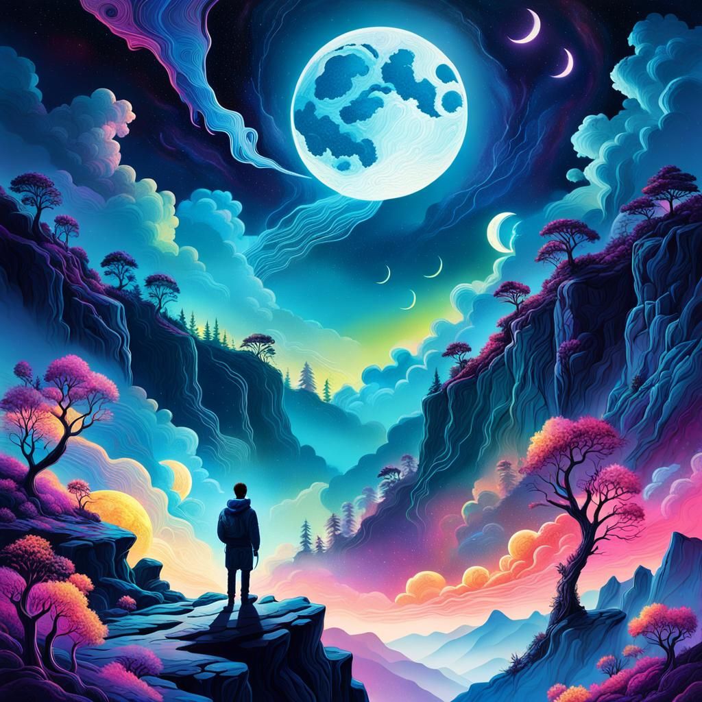Surreal Astral Landscape Inspired by Pablo Amaringo