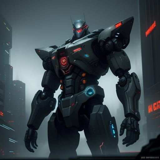 Epic Futuristic Mech in Neon Desert Cityscape