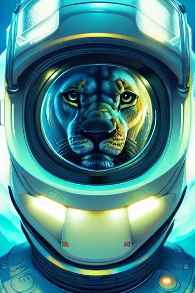 Lion in Astro Suit: Retrofuturistic Space Art
