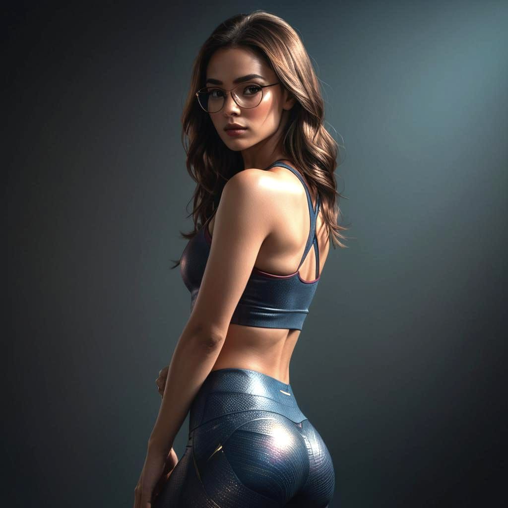 Brunette in Burgundy Leggings: Hyperdetailed Digital Art