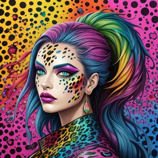 Rainbow Dragon Woman in Graffiti Art Style