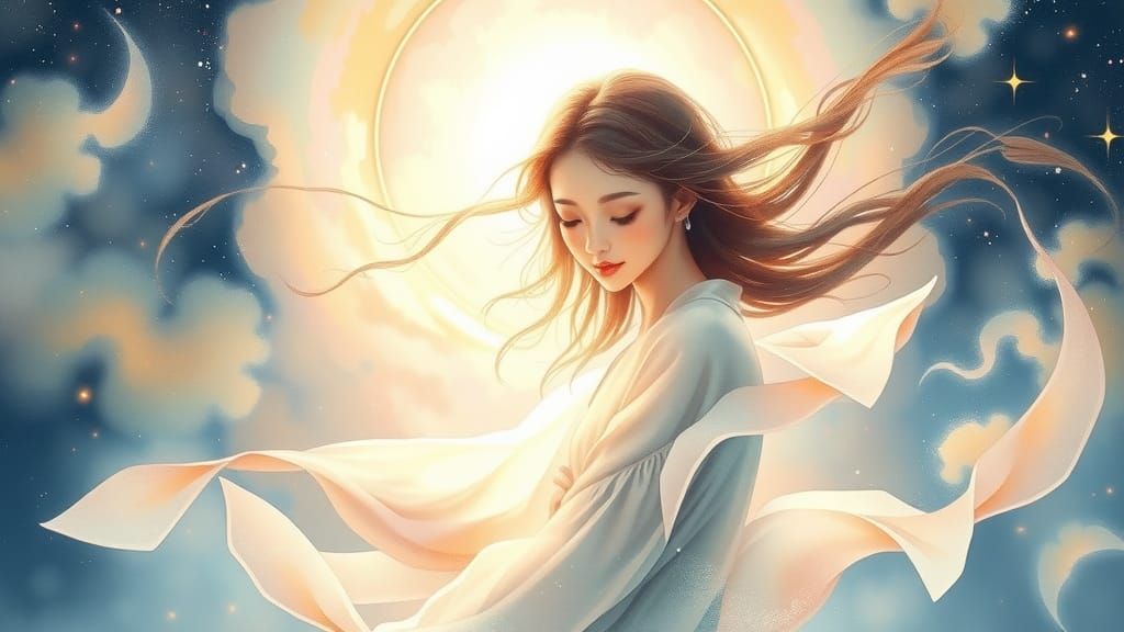 Ethereal Woman in Celestial Art Nouveau Style