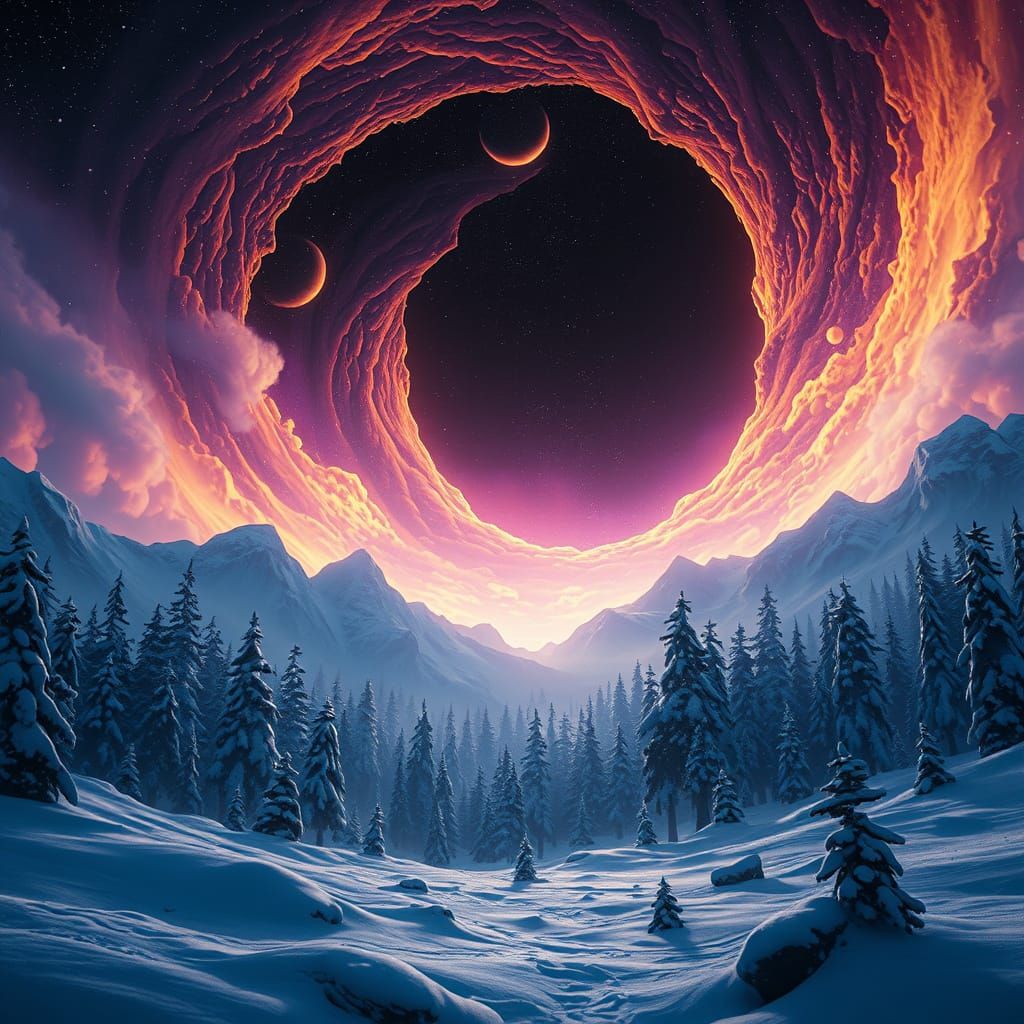 Cosmic Black Hole Devours Northern Landscape in a Vibrant, C...