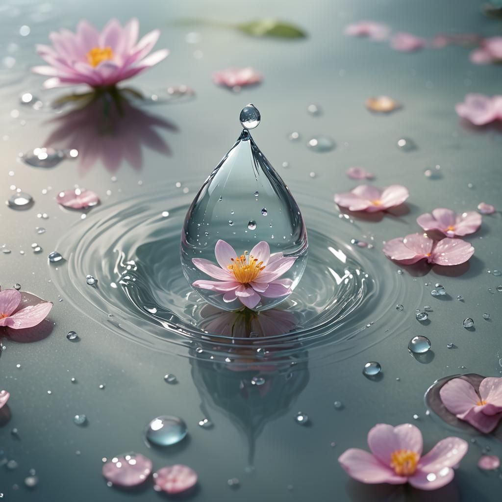 Teardrop on Flower Petal in Ethereal Pastel Hues