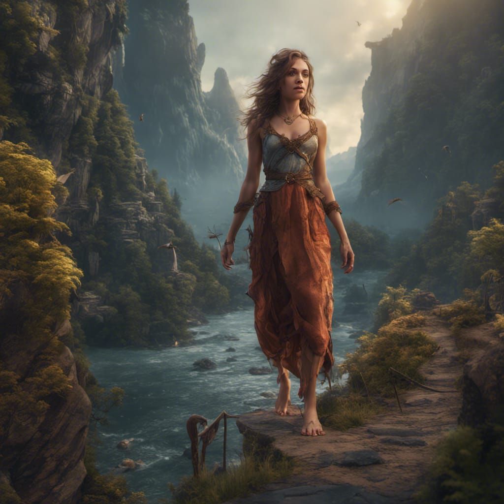 Fantastical Barefoot Female in Detailed Matte Painting