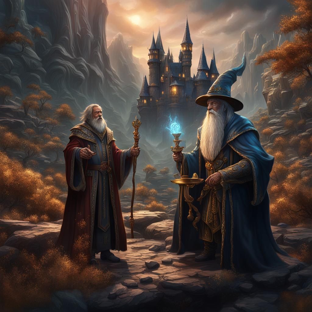 Fantastical Wizard Master and Apprentice Matte Painting