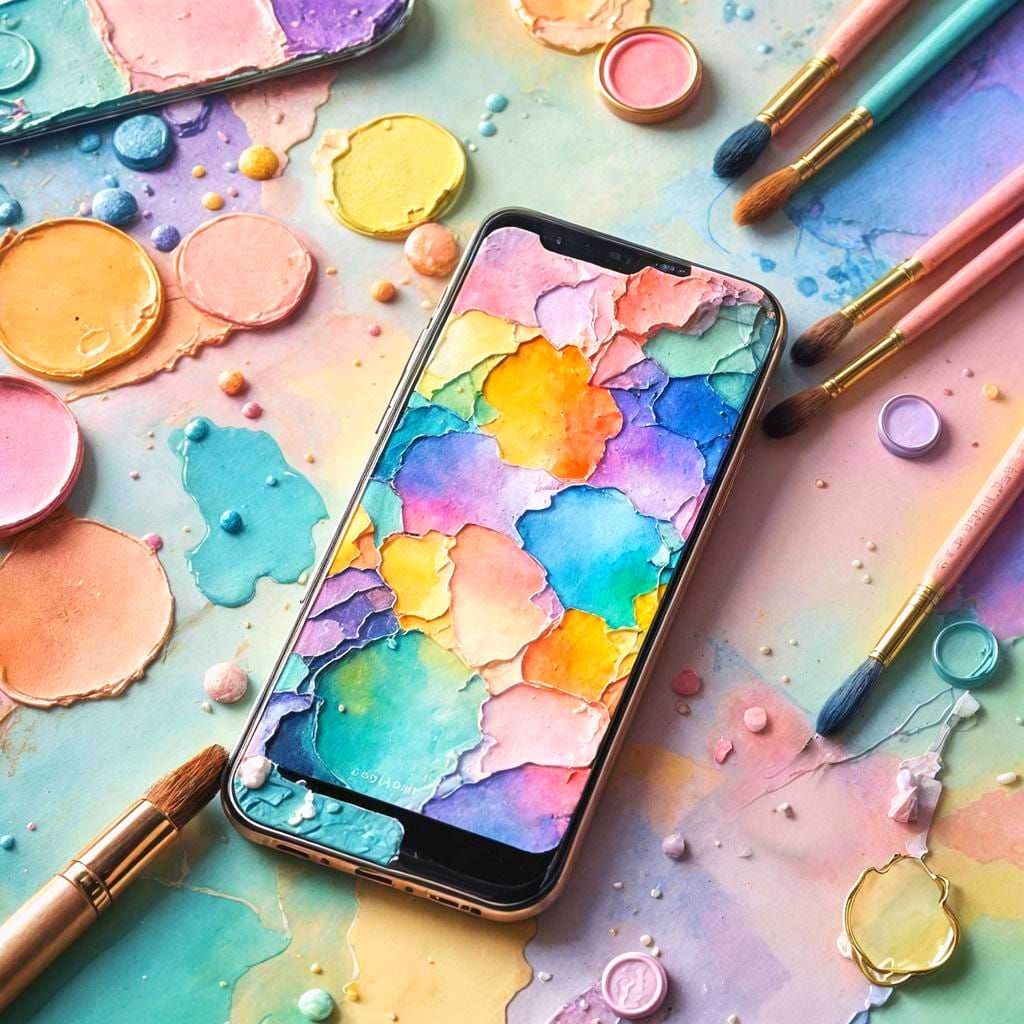 Phone with Palette Case in Watercolor Style