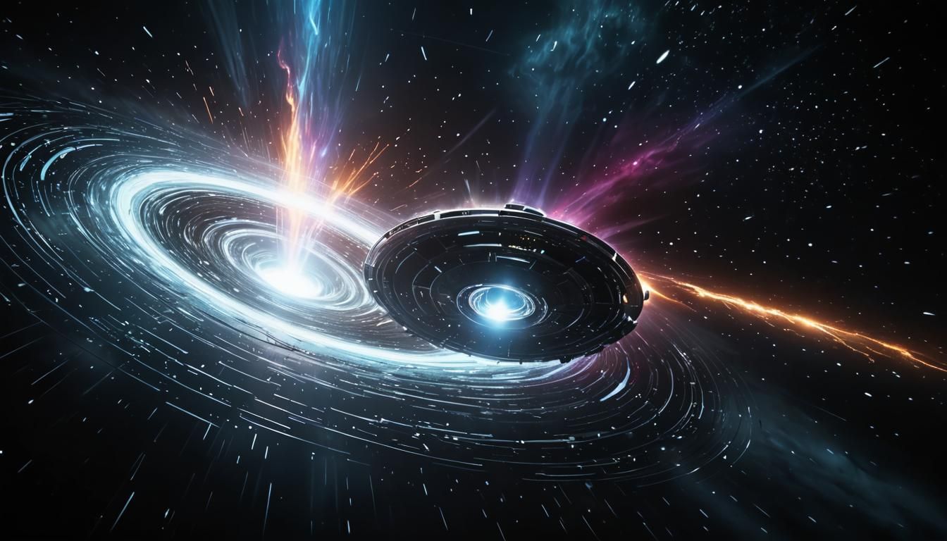 Sleek Spacecraft at White Hole in Digital Art