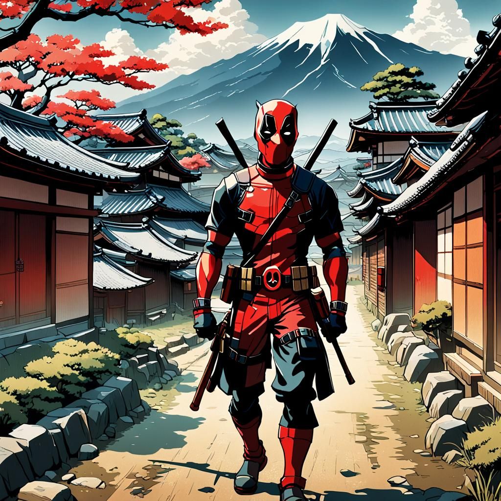 Deadpool in Feudal Japan: Ukiyo-e Style