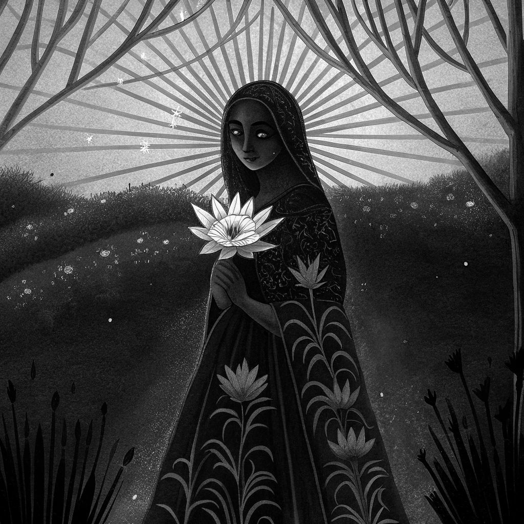 Bohemian Girl in Surreal Psychedelic Landscape