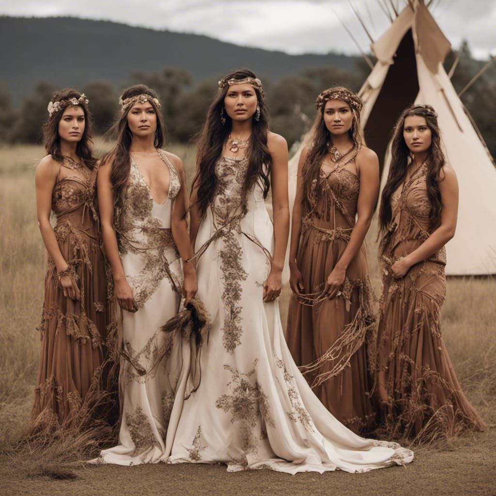 Indigenous Bride in Couture Gown with War Horses