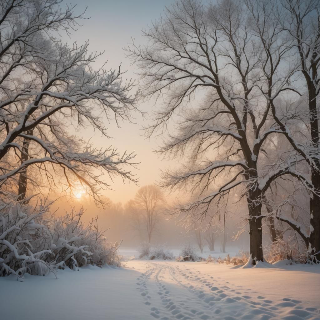 Serene Snow Landscape at Sunrise in Soft Focus