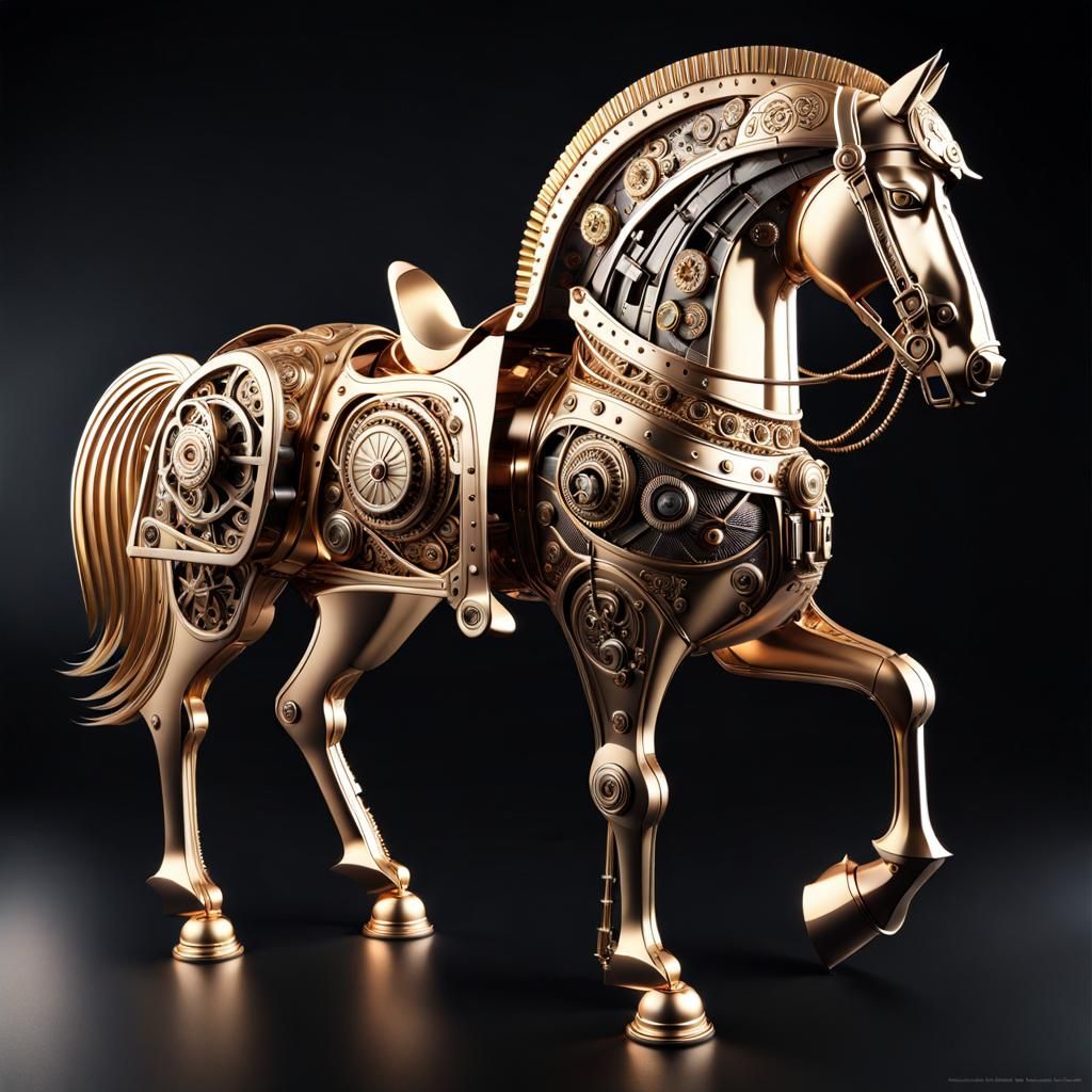 Intricate Steel Mechanical Horse, Detailed 3D Render