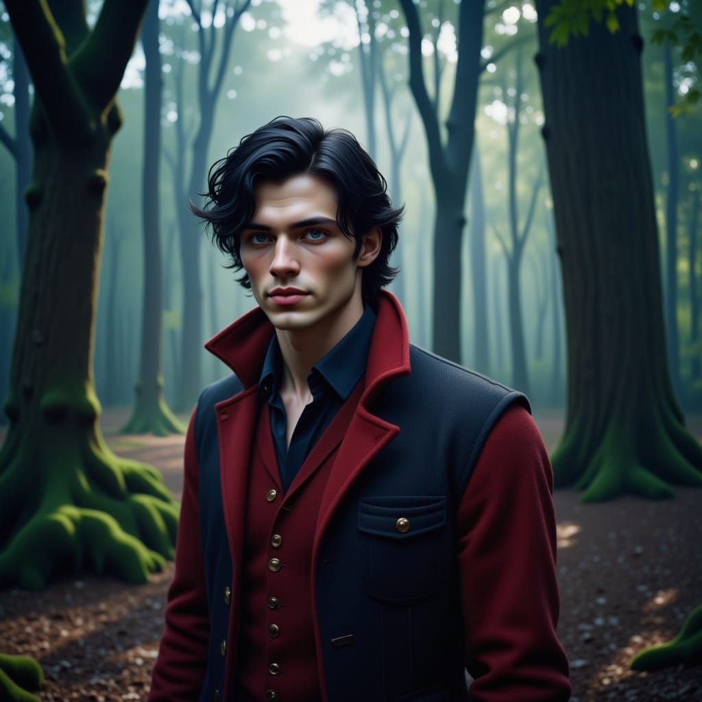 Handsome Prince in Enchanted Forest, Fantasy Digital Art