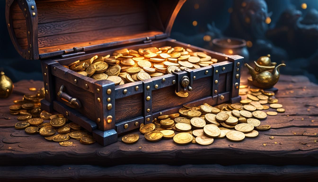 Gnomes Forging Gold Coins in Ancient Chest