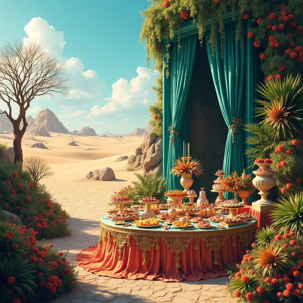 Desert Meets Garden: Fantasy Concept Art in Split Screen