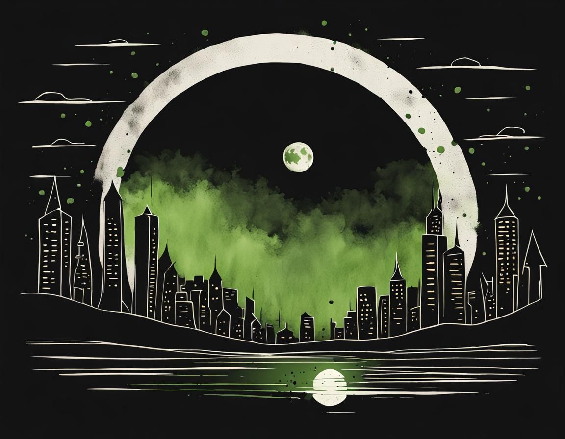 Halloween Skyline Vector Art with Moon and Accents