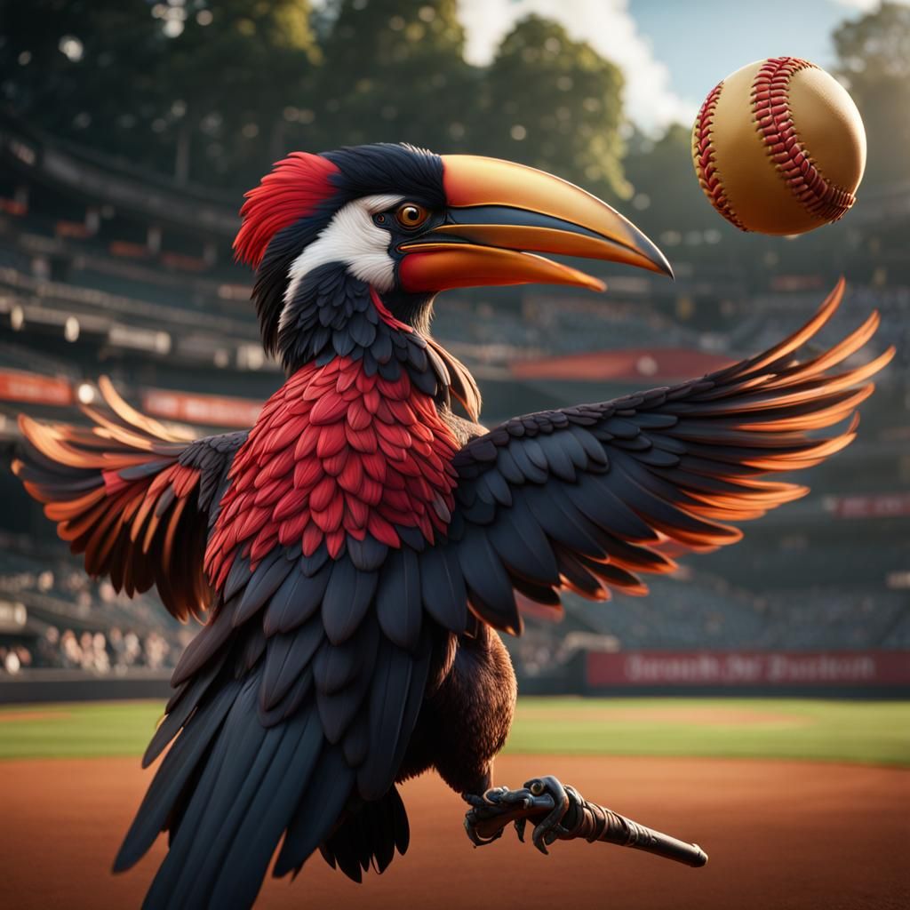 Baseball Pitcher Transforms into Hornbill: Detailed Matte Pa...