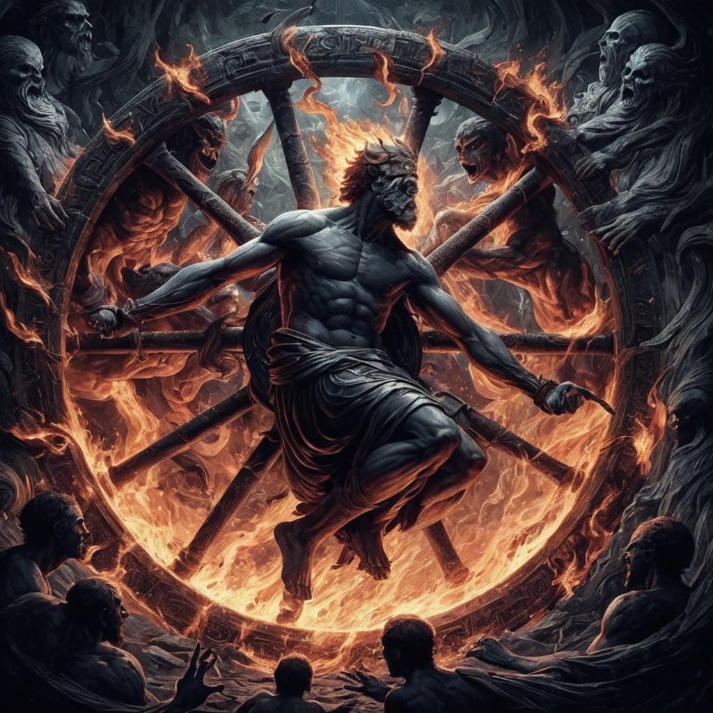 Ixion on Fiery Wheel in Hades: Hellenic Art