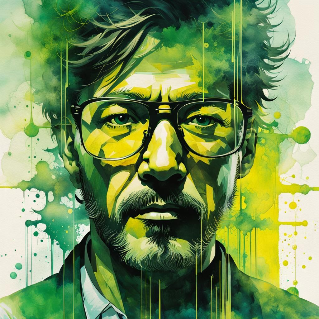 Double Exposure Portrait of Scientist in Lab