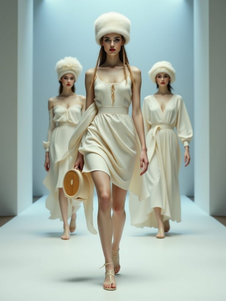 Ethno-Futurist Fashion Portrait in Soft Tones