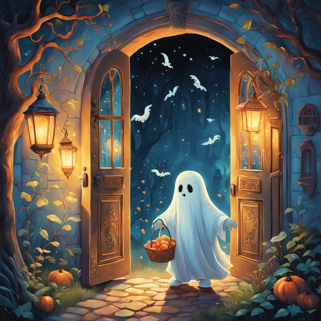 Whimsical Ghost Returns Home in Cozy, Dreamy Scene
