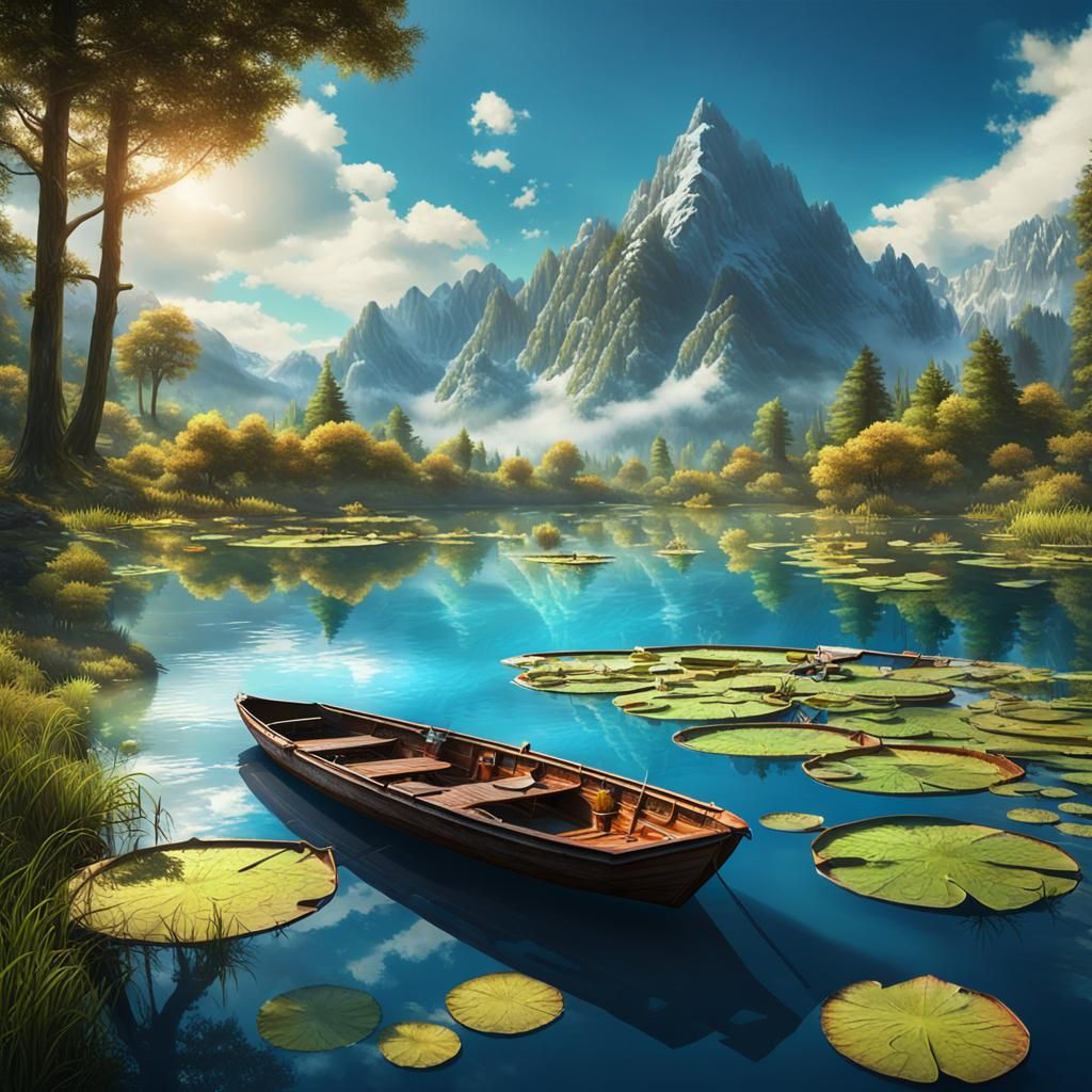Lake Boat in German Romanticism Style