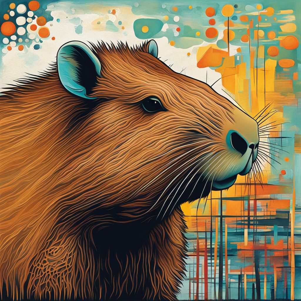 Abstract Capybara Art with Complementary Colors
