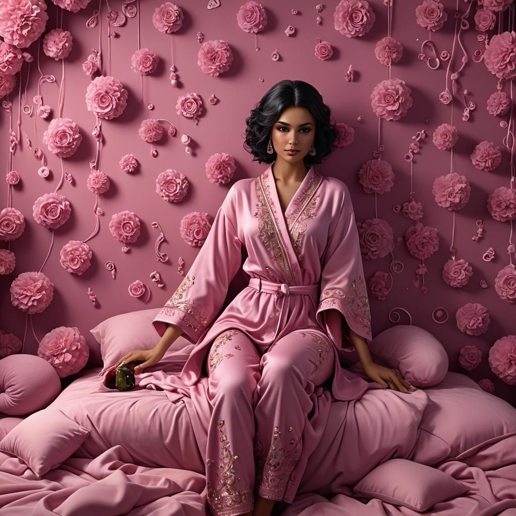 Brunette Woman in Heart-Shaped Room: Matte Painting