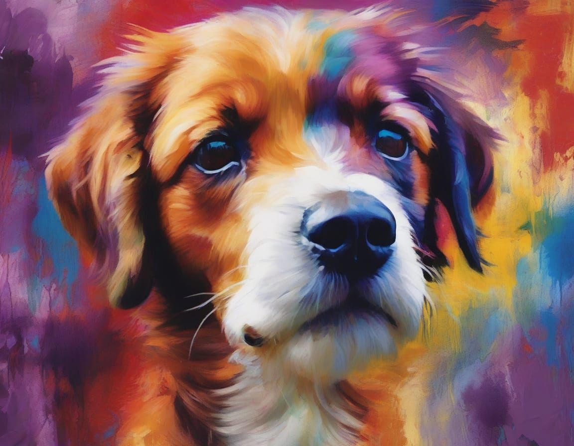 Vibrant 18th Century Puppy Playtime in a Textured, Impasto S...