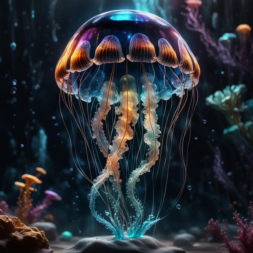 Magical Crystal Jellyfish in Deep Color Galaxy