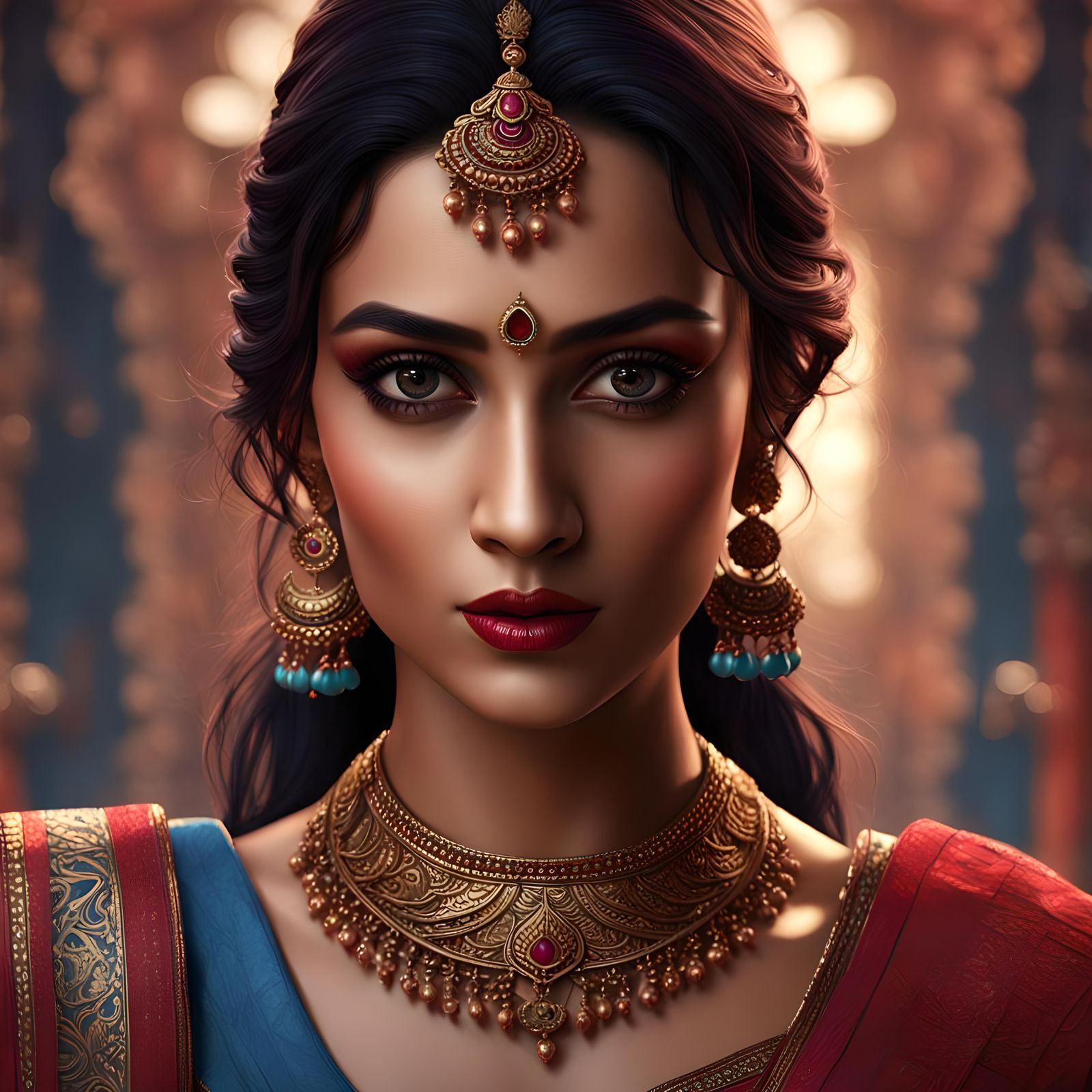 Indian Woman with Six-Pack Abs in Saree: Fantasy Art