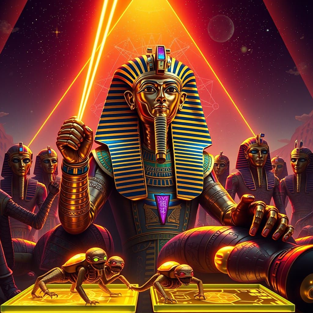 King Tut in Cyberpunk Pyramid Concept Art