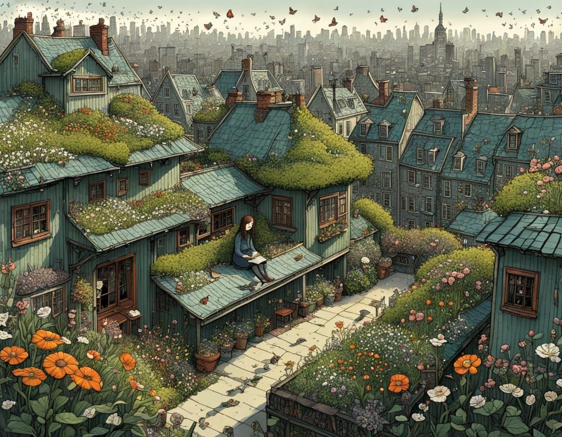 Girl Surrounded by Nature in Urban Oasis