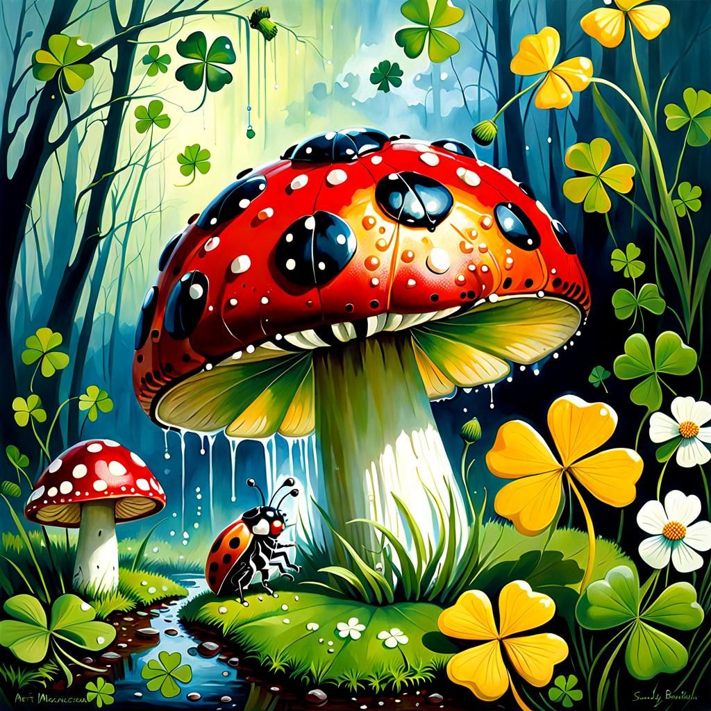 Lucky Symbols in Surreal Wet Wash Oil Painting