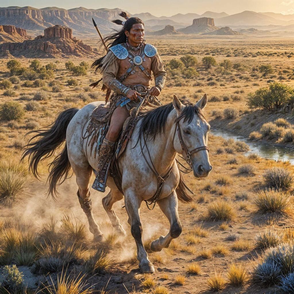 Native American Warrior on Horse in Impressionist Style