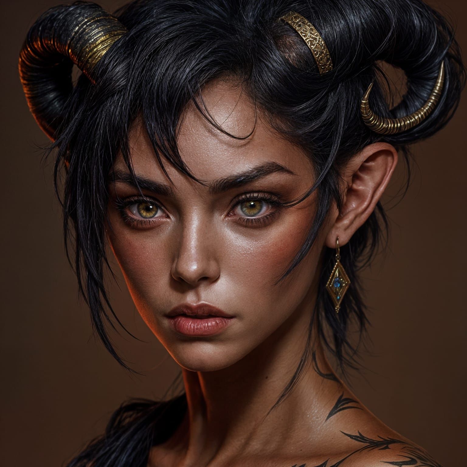 Tiefling Character with Scars and Broken Horn