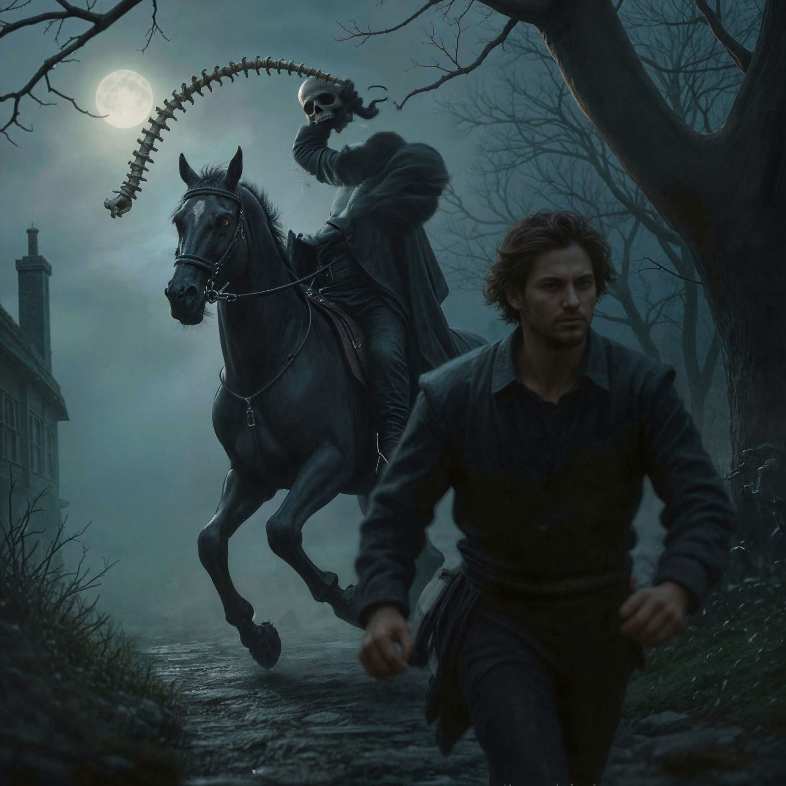 Irish Dullahan Chasing Villager in Medieval Ireland