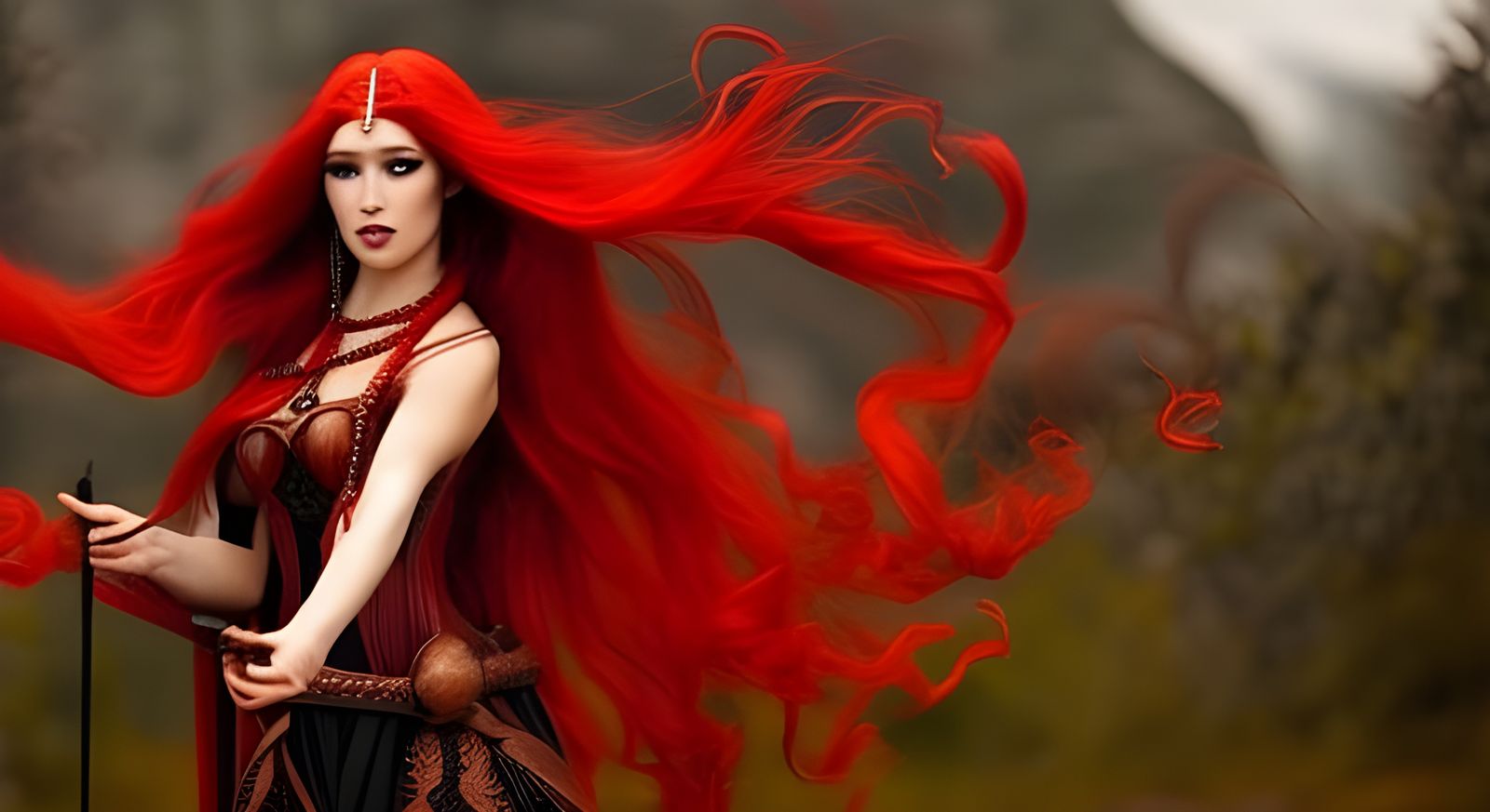 Fire Witch Conjuring Demon: 64k Professional Photography