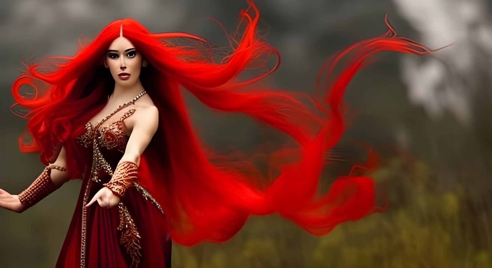 Fiery Witch Conjures a Demon: High-Resolution Photography