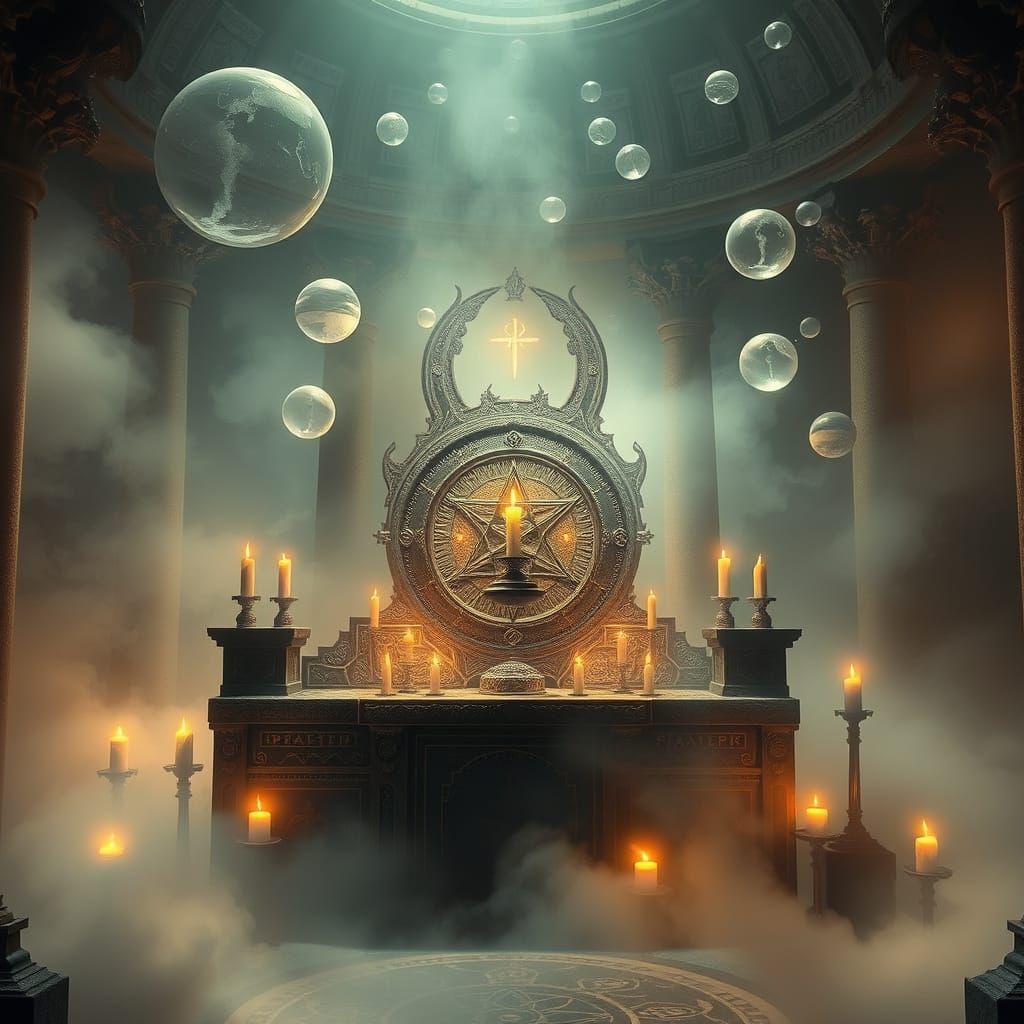 Sacred Altar Radiates Celestial Energy in Eerie, Mystical Te...
