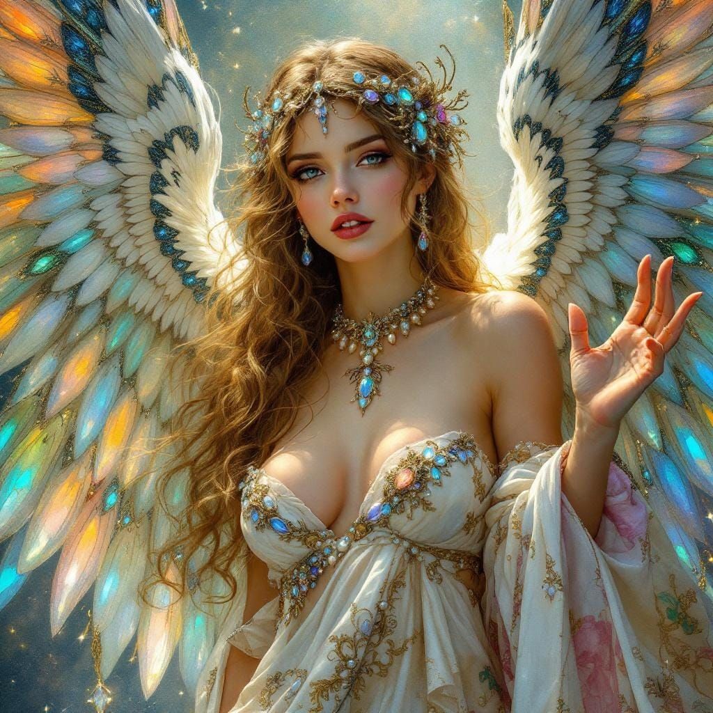 Fantasy Angel with Jewels in Art Nouveau Style