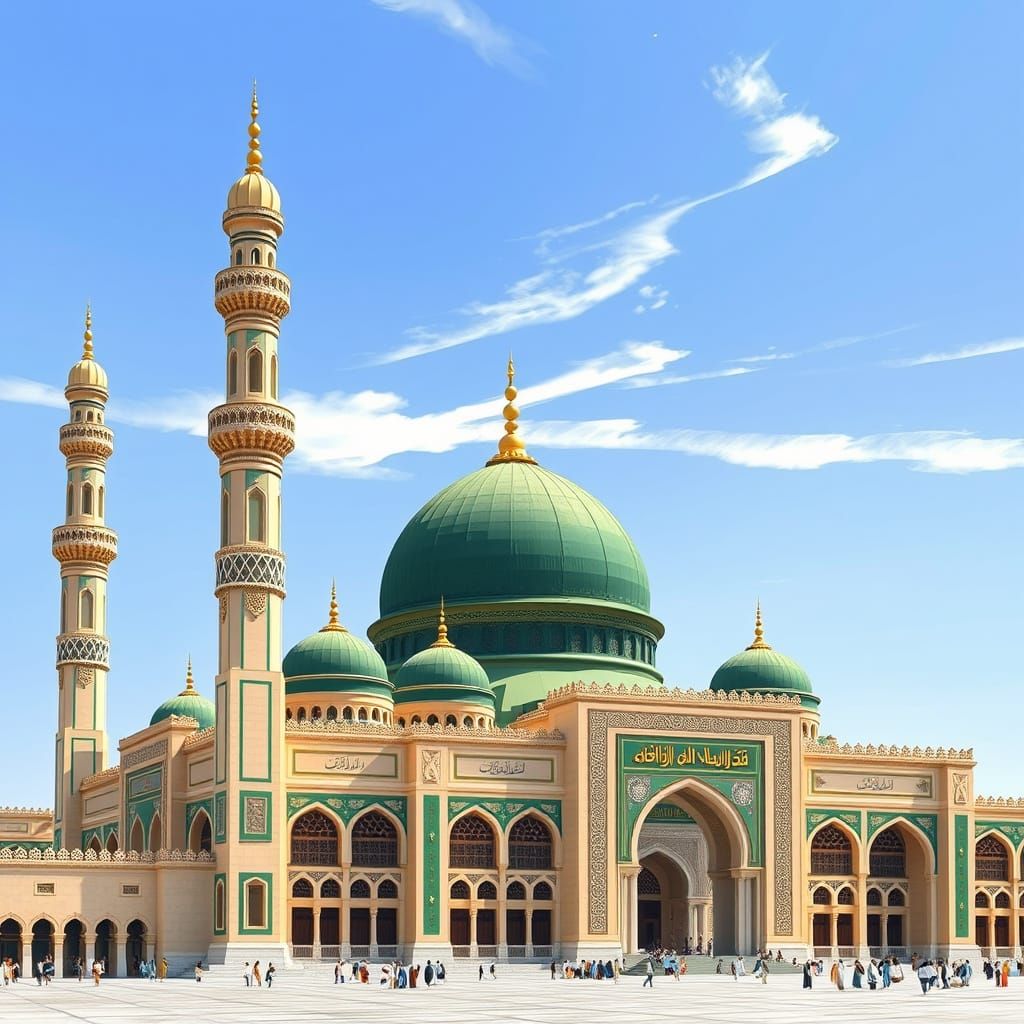Medina's Majestic Masjid al-Nabawi with Green Dome Architect...