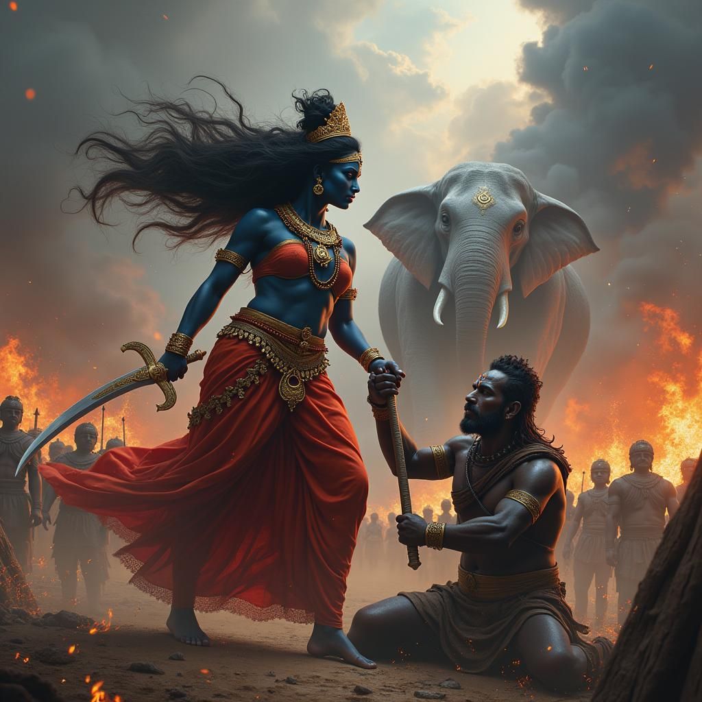 Goddess Kali in Epic Battlefield Scene